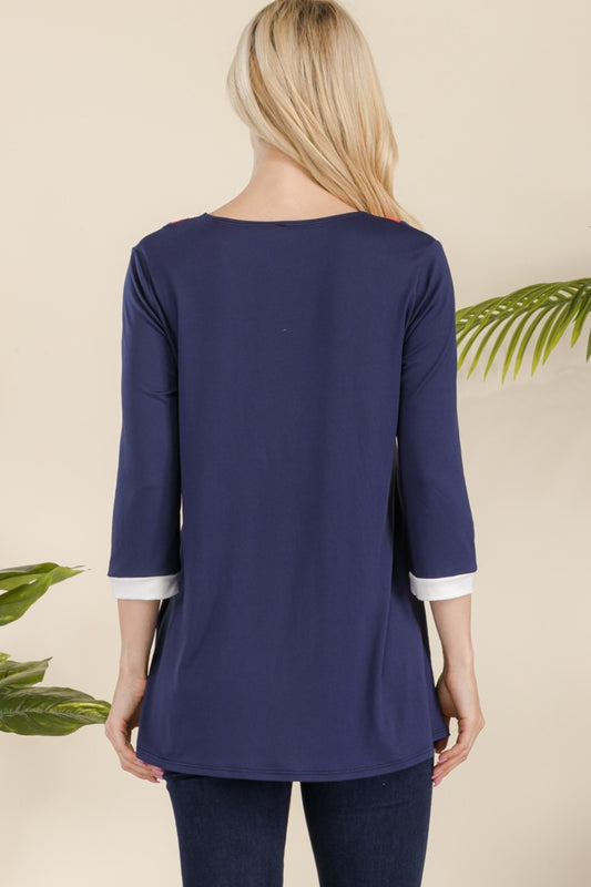 Celeste Full Size Celeste Full Size V-Neck Contrast T-Shirt-BT8D
