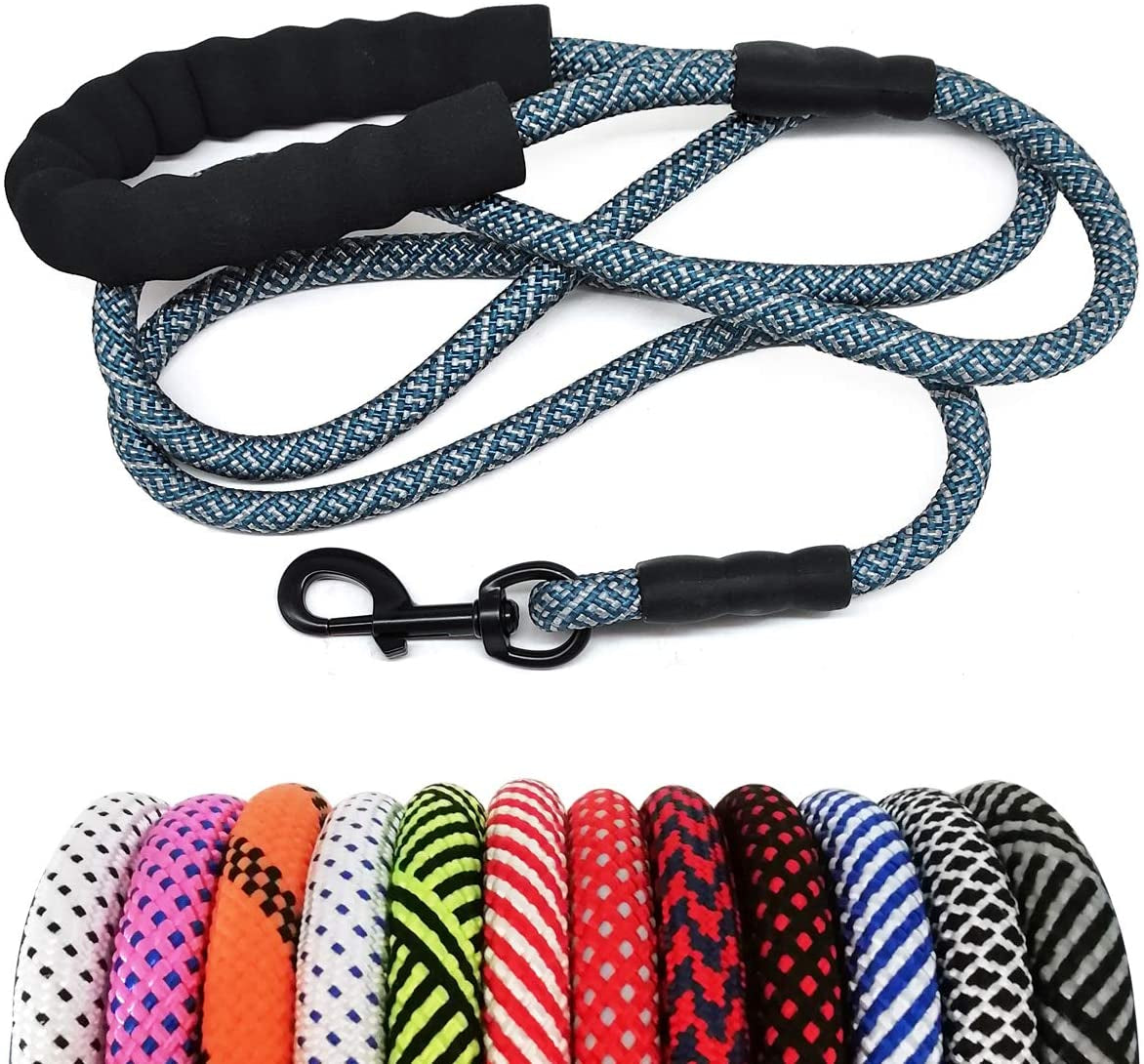 Heavy Duty Rope Dog Leash, 3/4/5/6/7/8/10/12/15 FT Nylon Pet Leash, Soft Padded Handle Thick Lead Leash for Large Medium Dogs Small Puppy