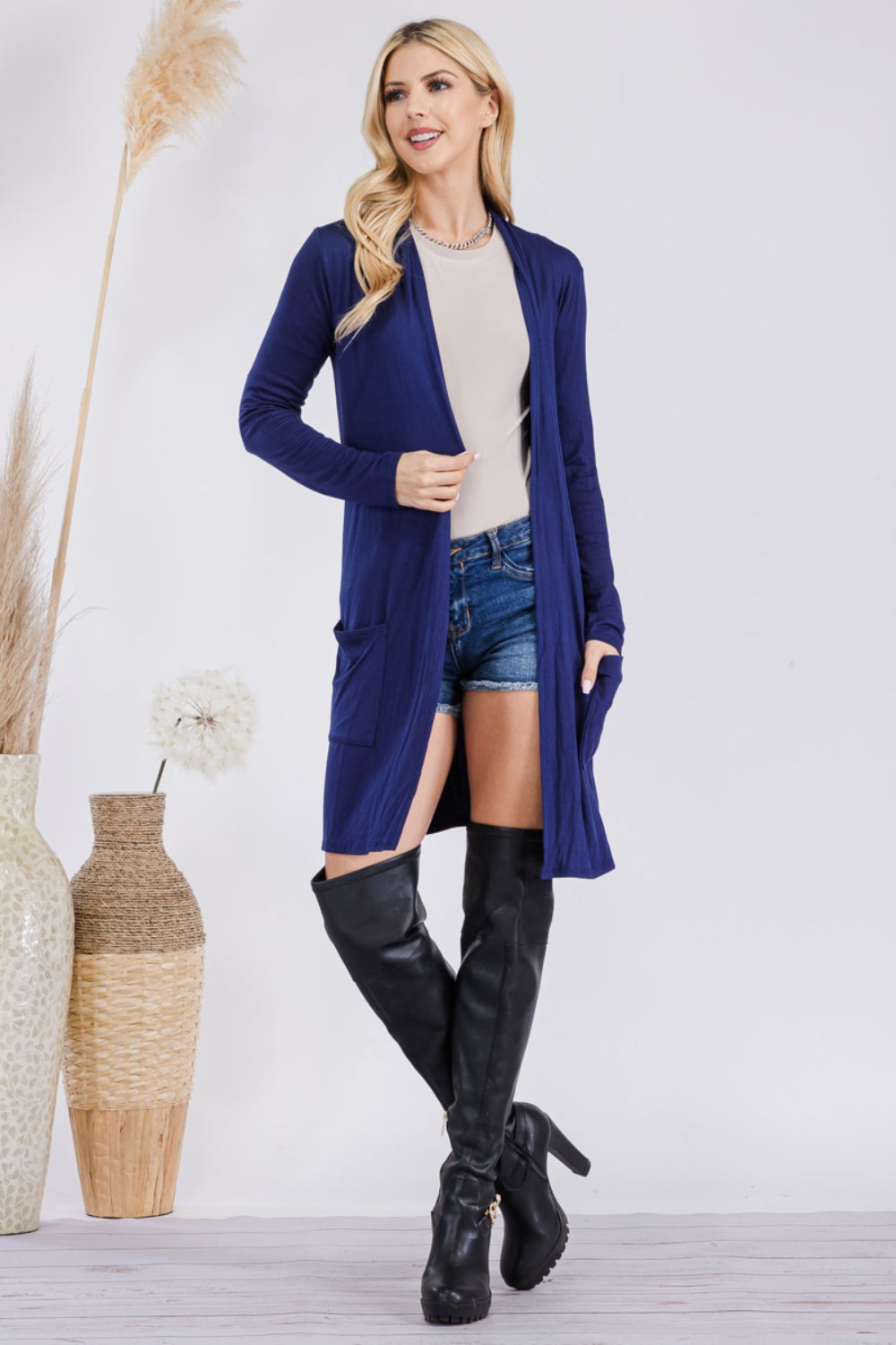 Celeste Full Size Open Front Cardigan with Pockets-BT8D
