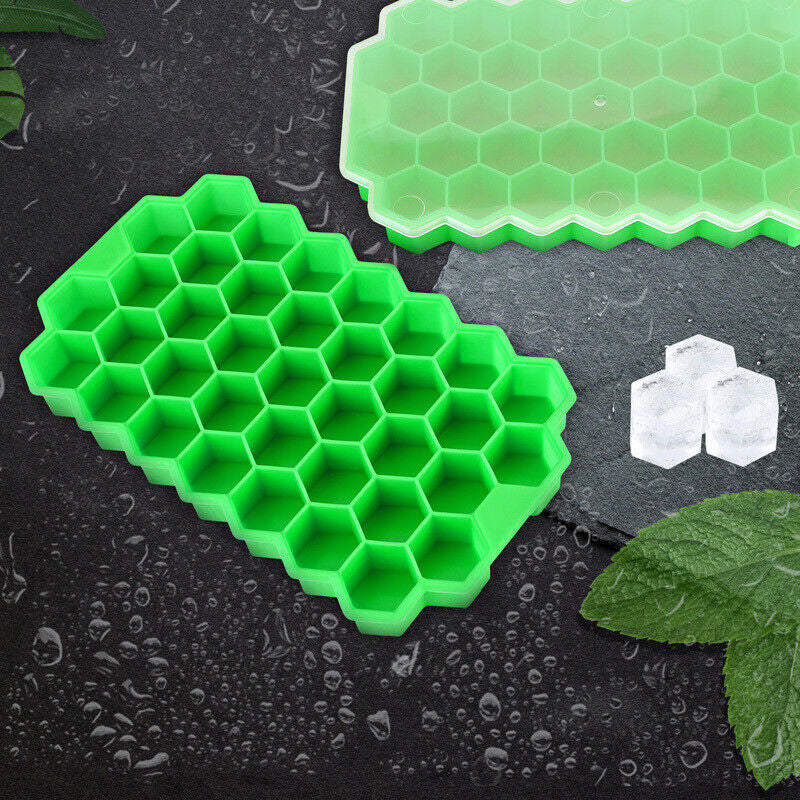 Ice Cube Tray, Set of 2 Honeycomb Shape Silicone Ice Cube Mold with Lid Storage