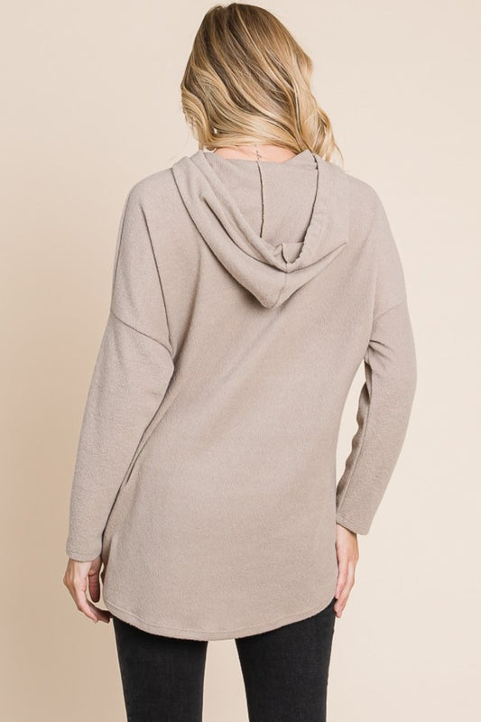 BOMBOM Contrast Drawstring Drop Shoulder Knit Hoodie-BT8D