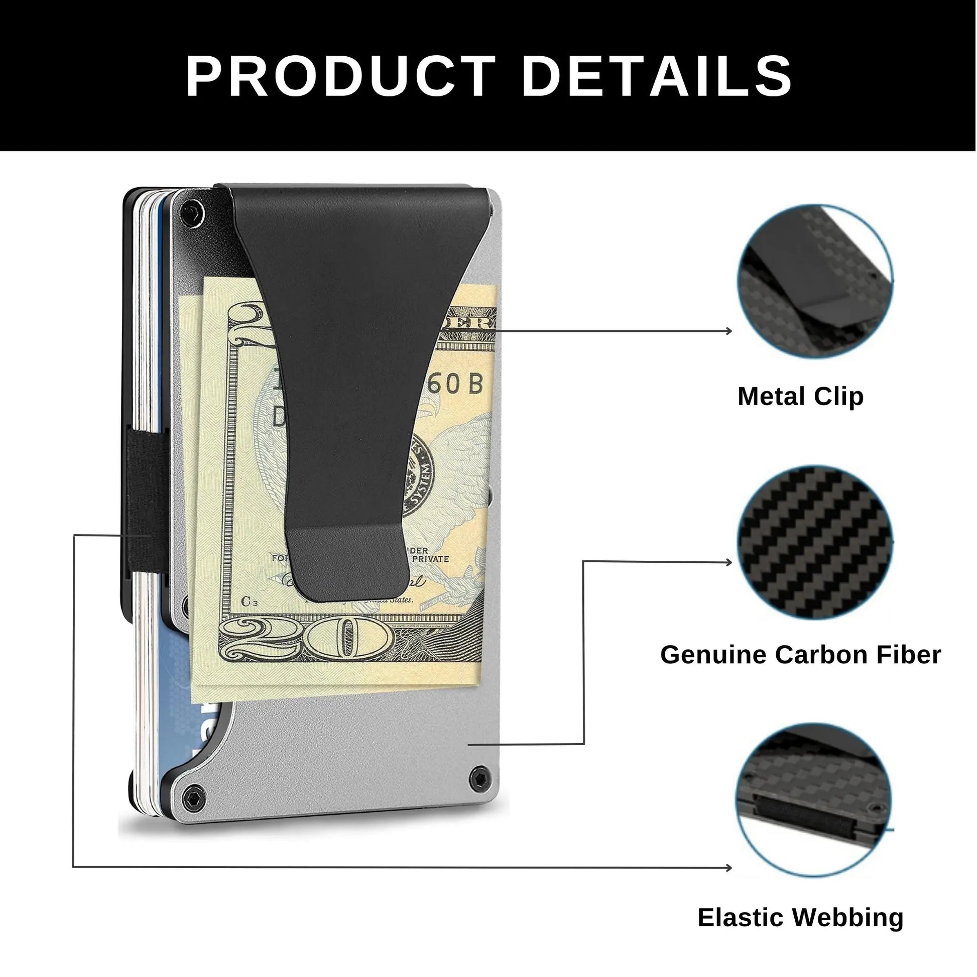 Carbon Fiber Minimalist Credit Card Holder & Money Clip Wallet for Men-BT8D