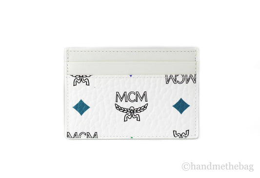 MCM Spectrum White Blue Visetos Leather Card Case