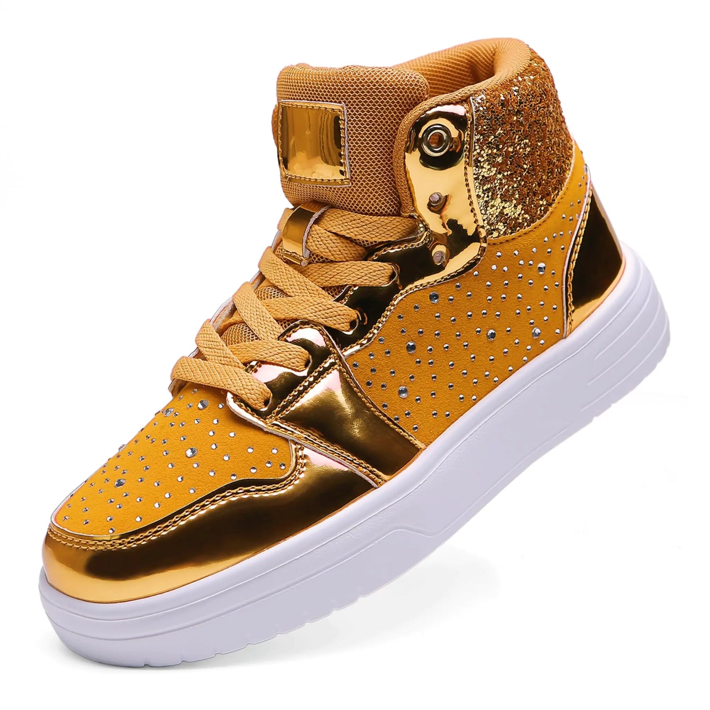 DAYUMKOU Gold Shoes for Women Running Shoes High Top Fashion Glitter Platform Sneakers Comfortable Walking Tennis Boots Size 5.5