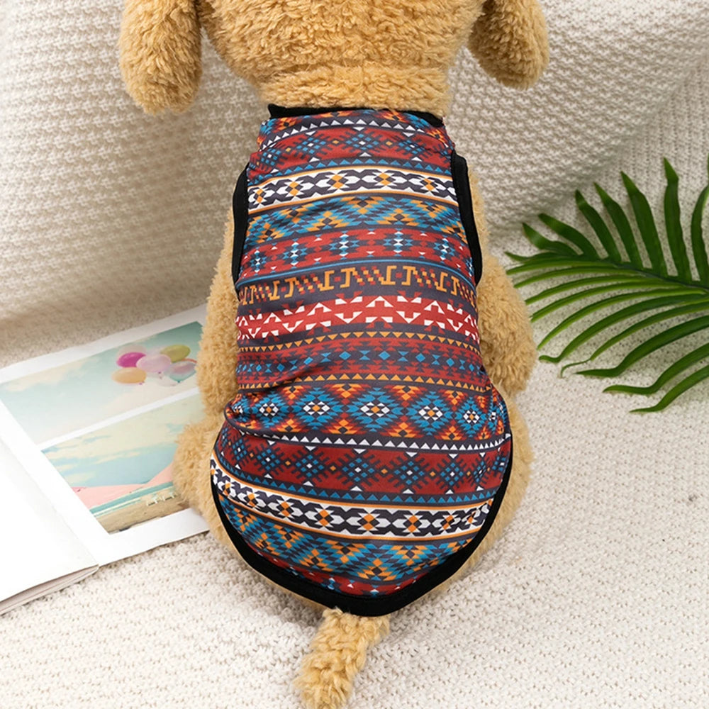Bohemian Style Dogs T-shirt Soft Dogs Cats Vest For Summer Puppy Clothes York French Bulldog T-Shirt Dog Pullover Pet Costumes-BT8D
