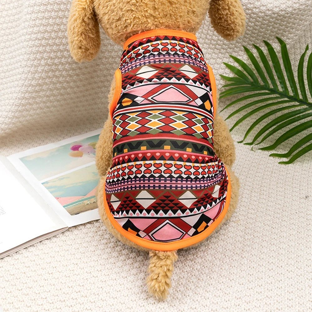 Bohemian Style Dogs T-shirt Soft Dogs Cats Vest For Summer Puppy Clothes York French Bulldog T-Shirt Dog Pullover Pet Costumes-BT8D