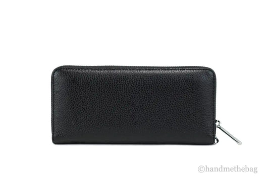 Michael Kors Jet Set Travel Large Black Leather Silver Continental Wrist Wallet