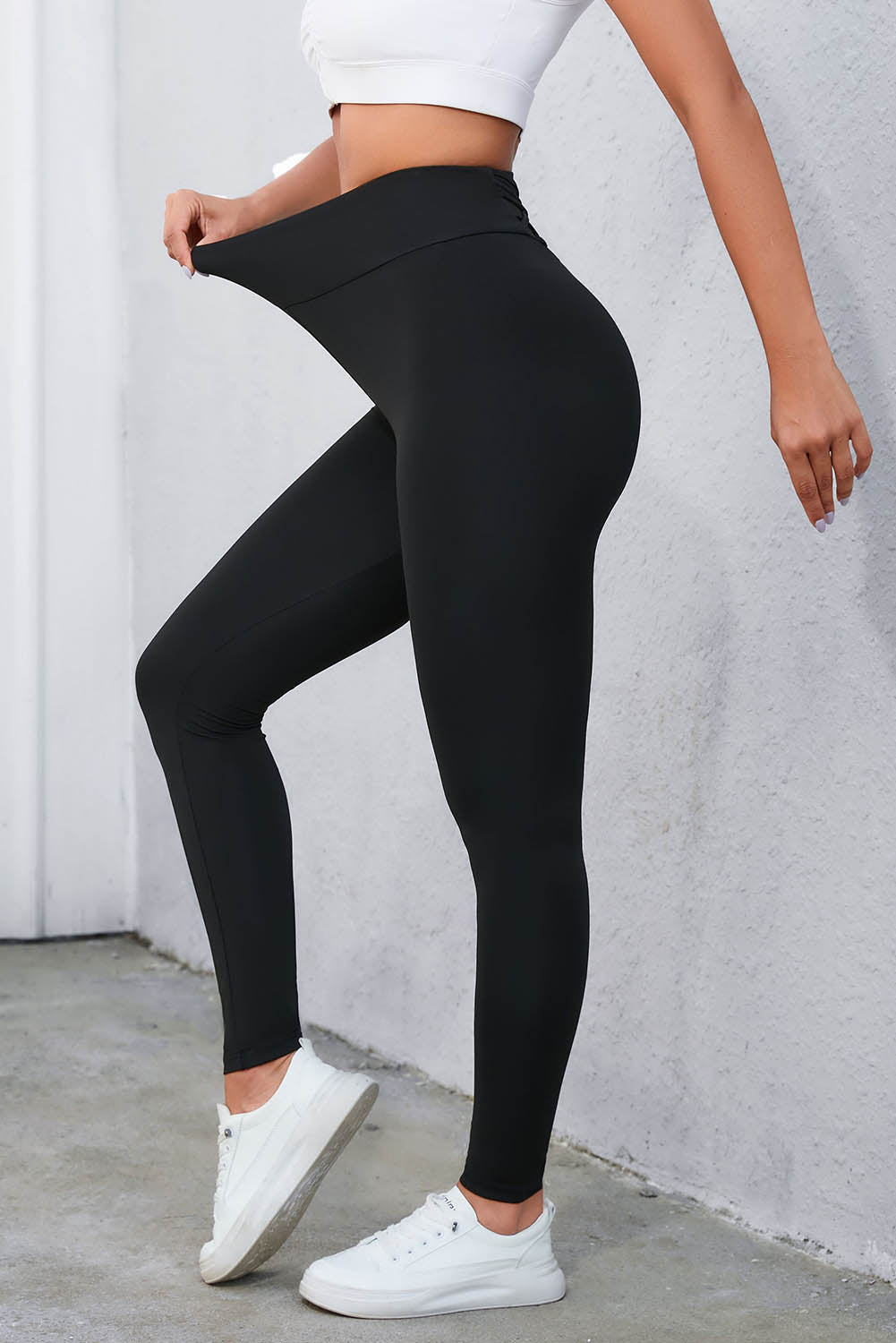 Crisscross Detail Wide Waistband Leggings-BT8D