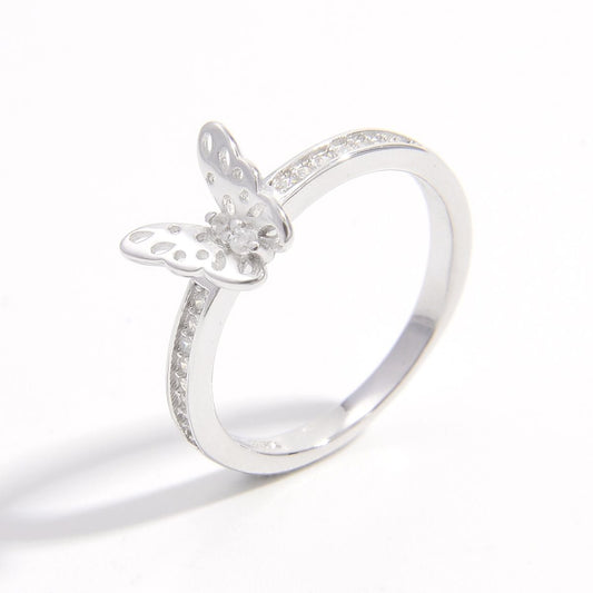 925 Sterling Silver Inlaid Zircon Butterfly Ring-BT8D