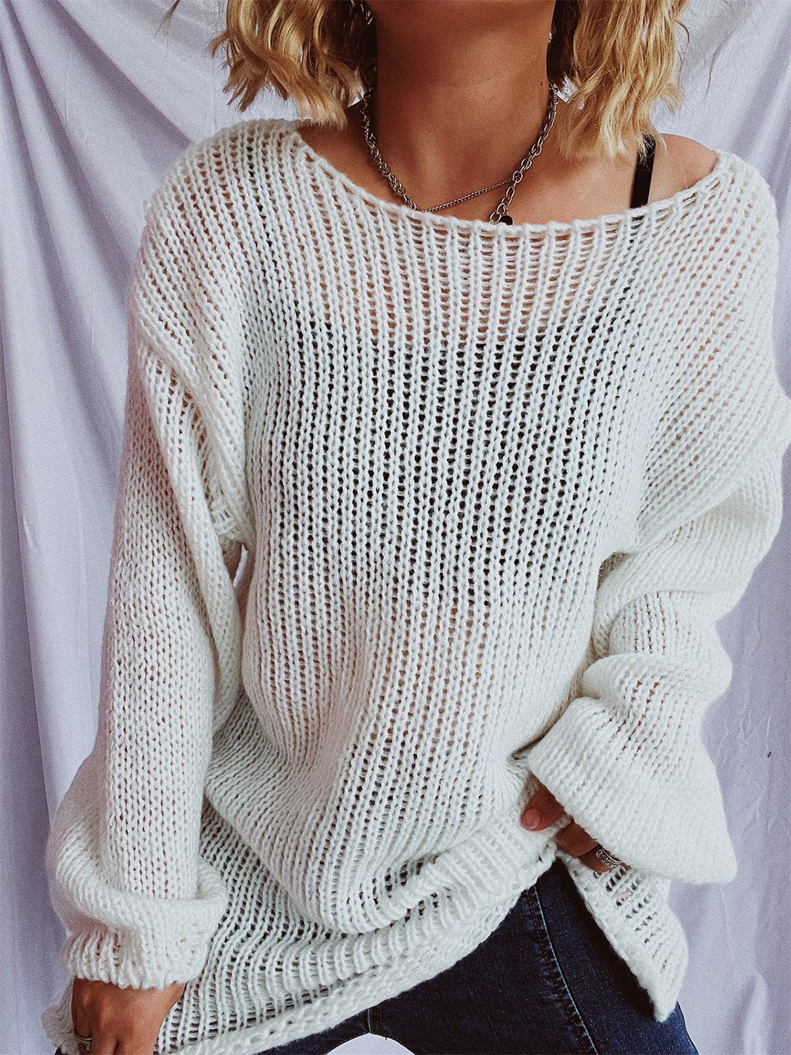 Boat Neck Dropped Shoulder Sweater-BT8D
