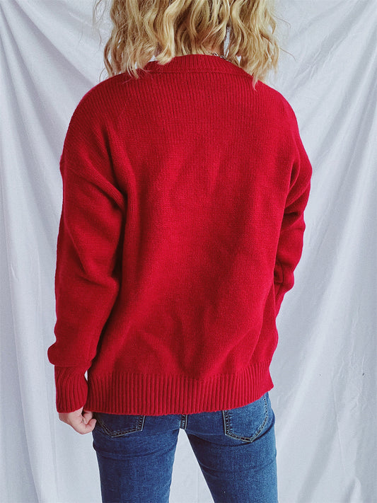 Contrast Star Round Neck Long Sleeve Sweater-BT8D