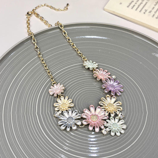 Alloy Rhinestone Daisy Necklace-BT8D