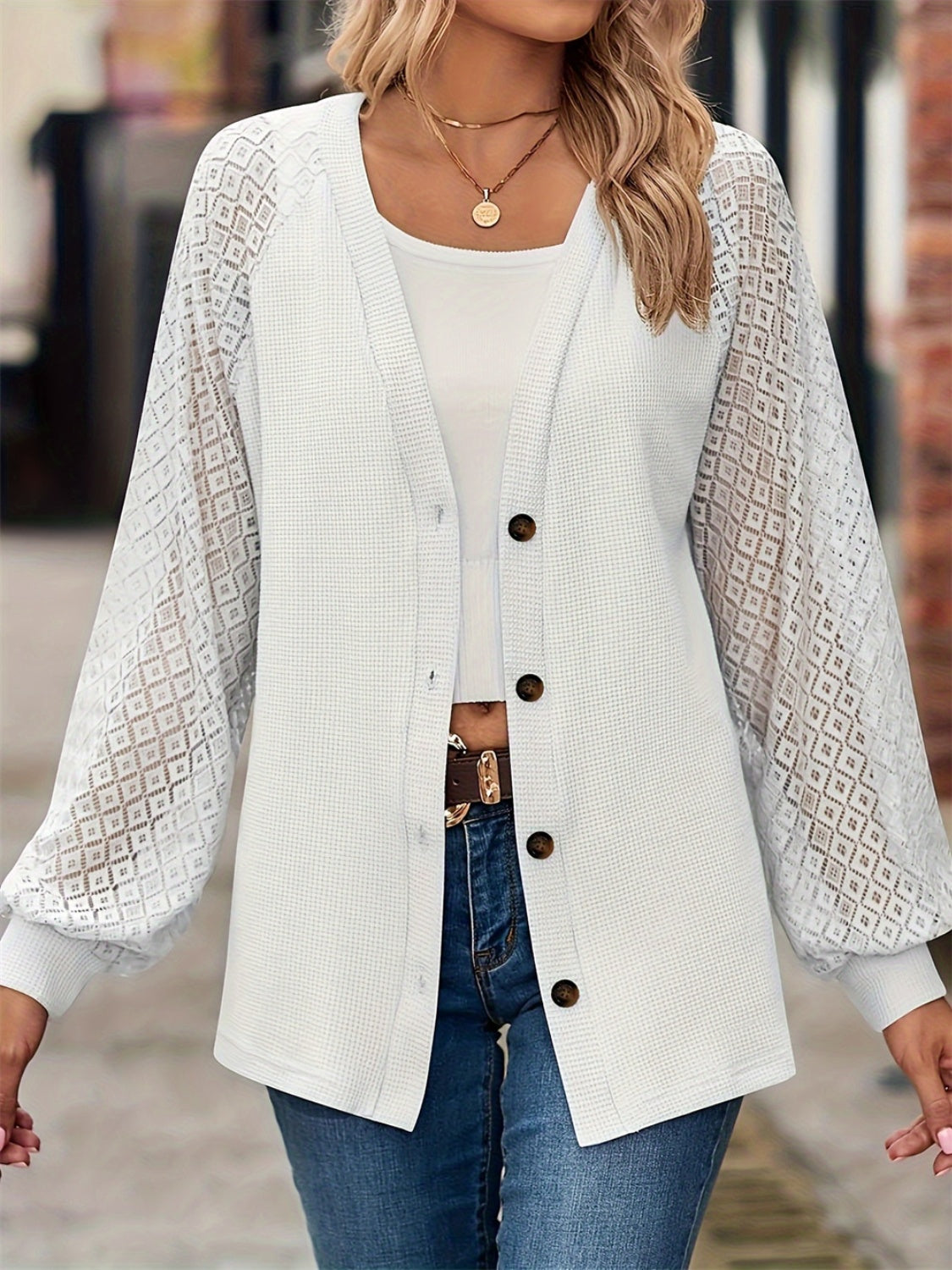 Button Up V-Neck Long Sleeve Outerwear-BT8D
