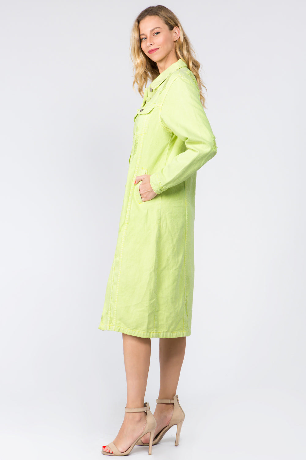 American Bazi Button Up Distressed Denim Dress-BT8D