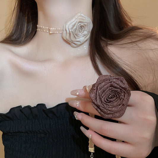 3D Rose Alloy Buckle Necklace-BT8D
