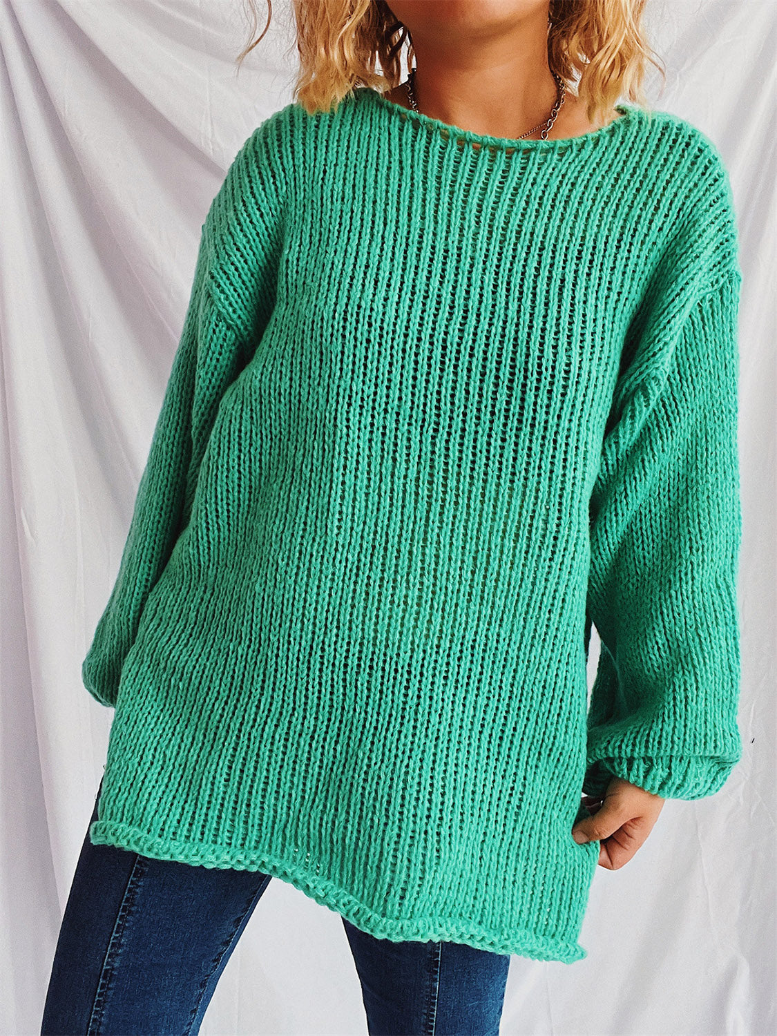 Boat Neck Dropped Shoulder Sweater-BT8D