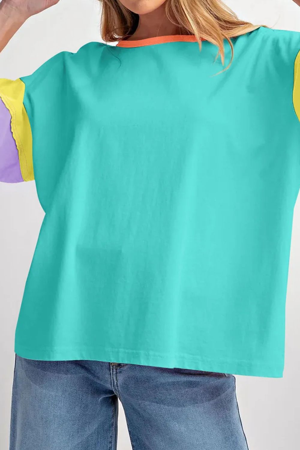 Color Block Round Neck Half Sleeve T-Shirt-BT8D