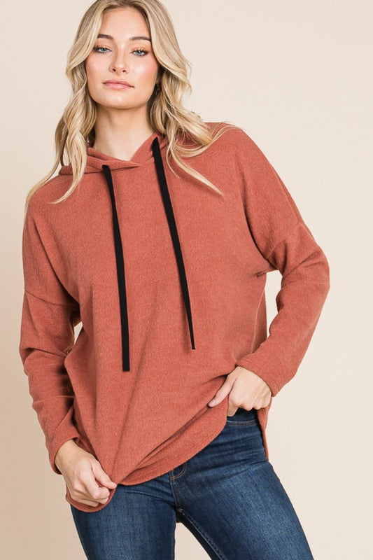 BOMBOM Contrast Drawstring Drop Shoulder Knit Hoodie-BT8D