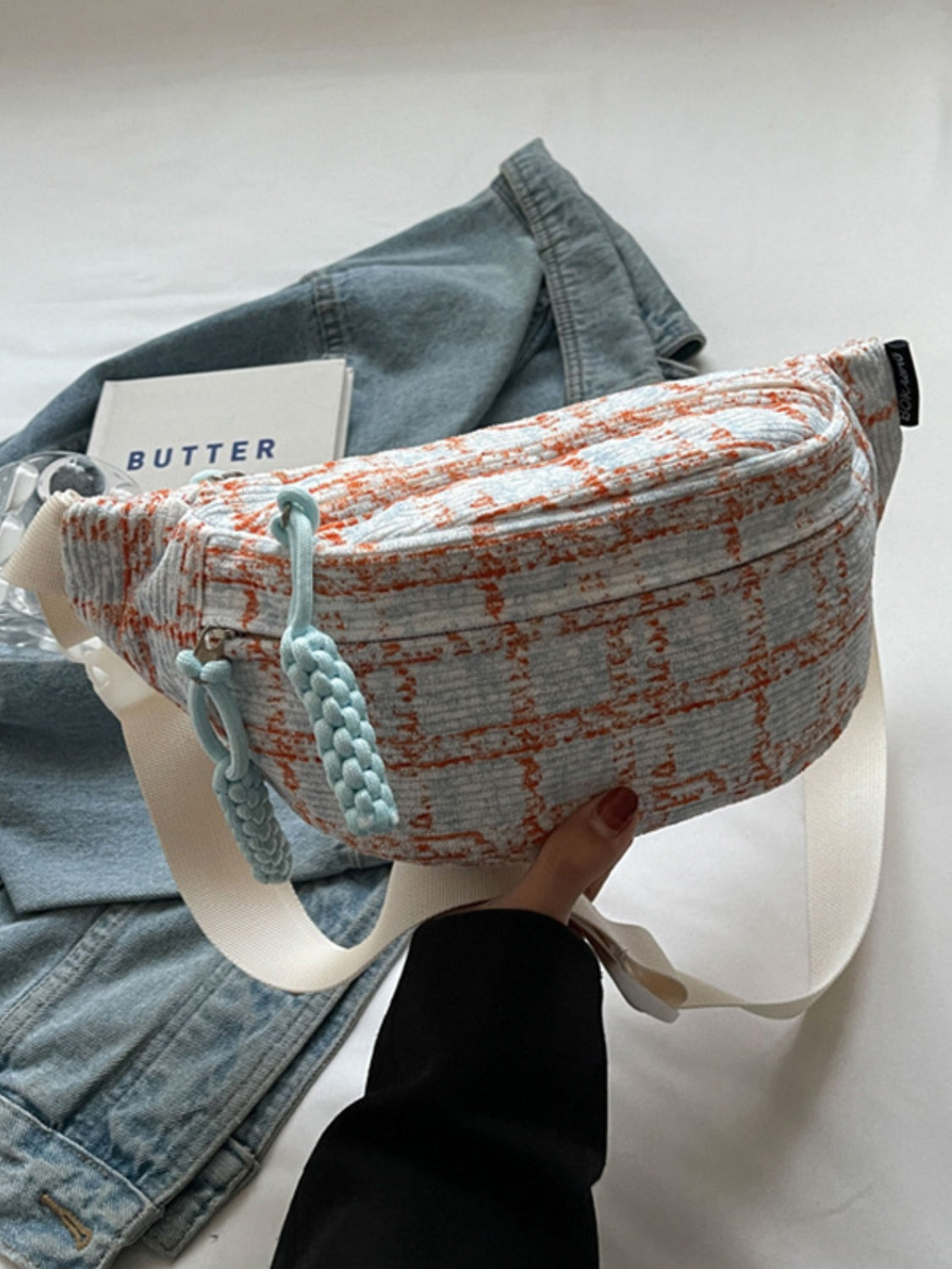 Contrast Plaid Polyester Crossbody Bag-BT8D