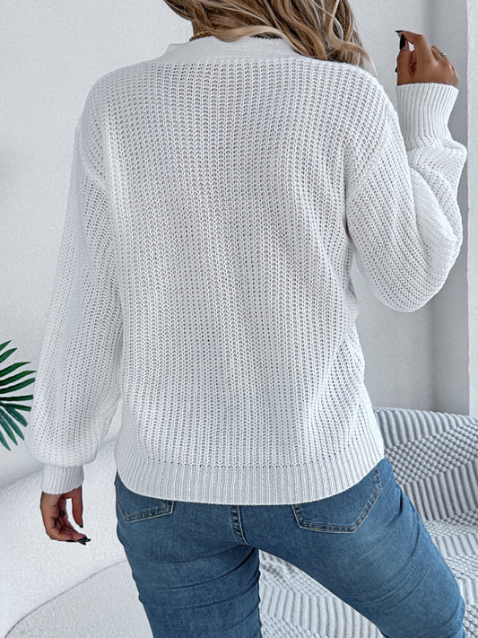 Cutout V-Neck Long Sleeve Sweater-BT8D