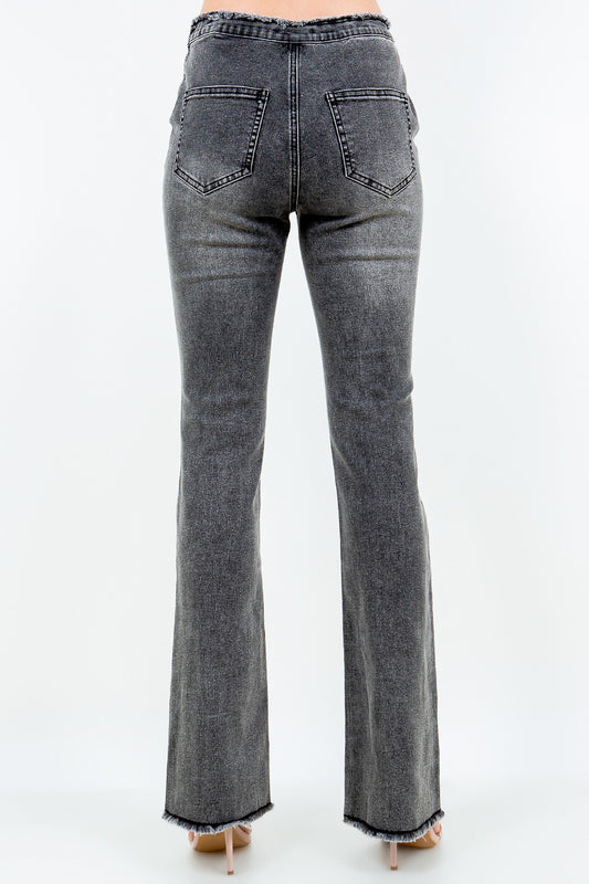 American Bazi V-Cut Ruched Flare Pants-BT8D