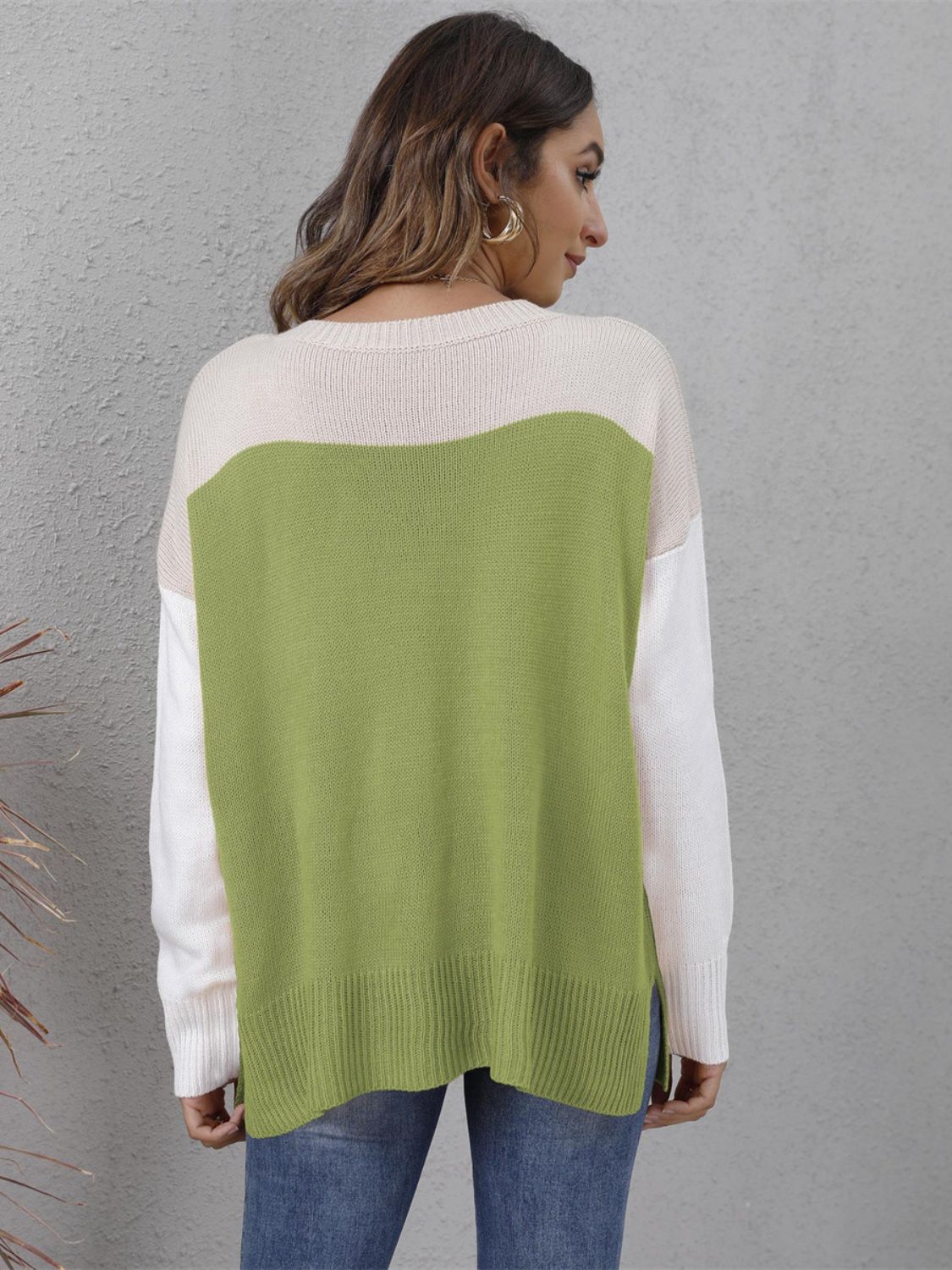 Color Block Round Neck Sweater-BT8D