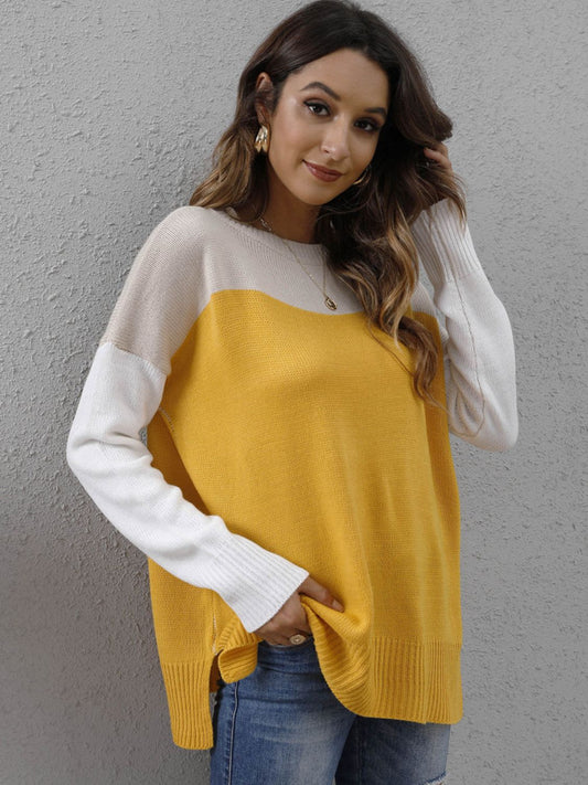Color Block Round Neck Sweater-BT8D