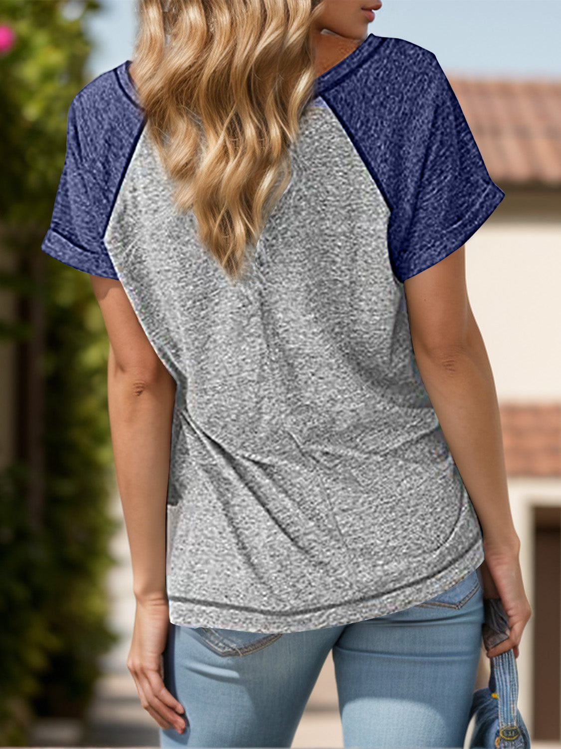 Contrast Notched Short Sleeve T-Shirt-BT8D
