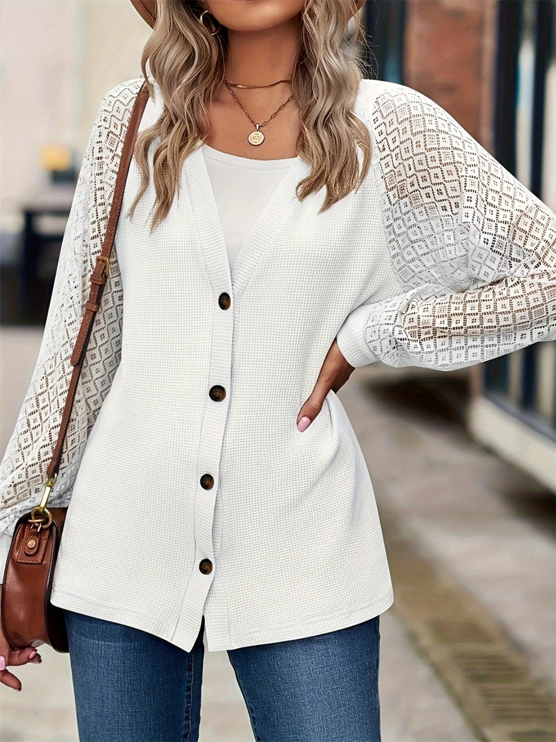 Button Up V-Neck Long Sleeve Outerwear-BT8D