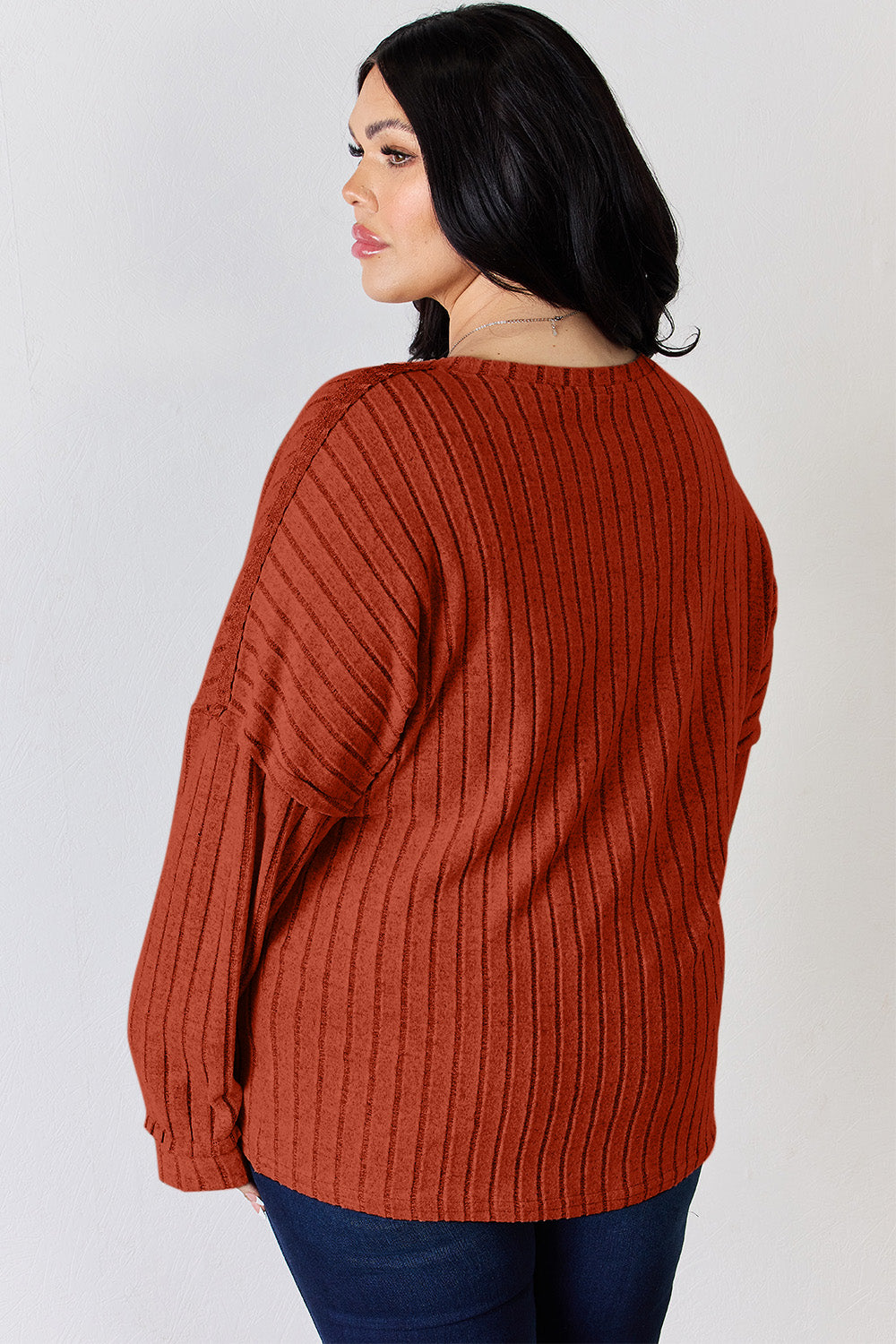 Basic Bae Full Size Ribbed Half Button Long Sleeve T-Shirt-BT8D