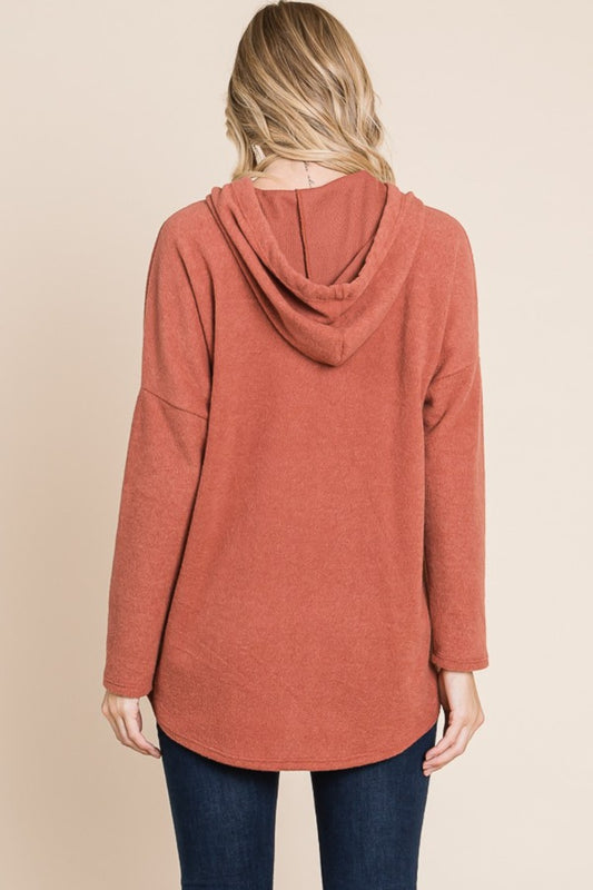 BOMBOM Contrast Drawstring Drop Shoulder Knit Hoodie-BT8D