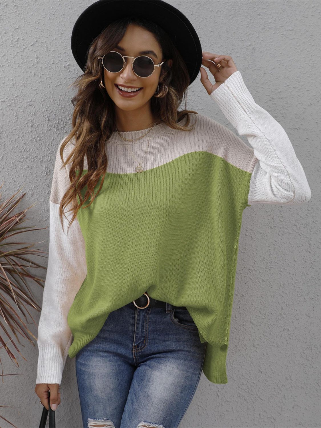 Color Block Round Neck Sweater-BT8D
