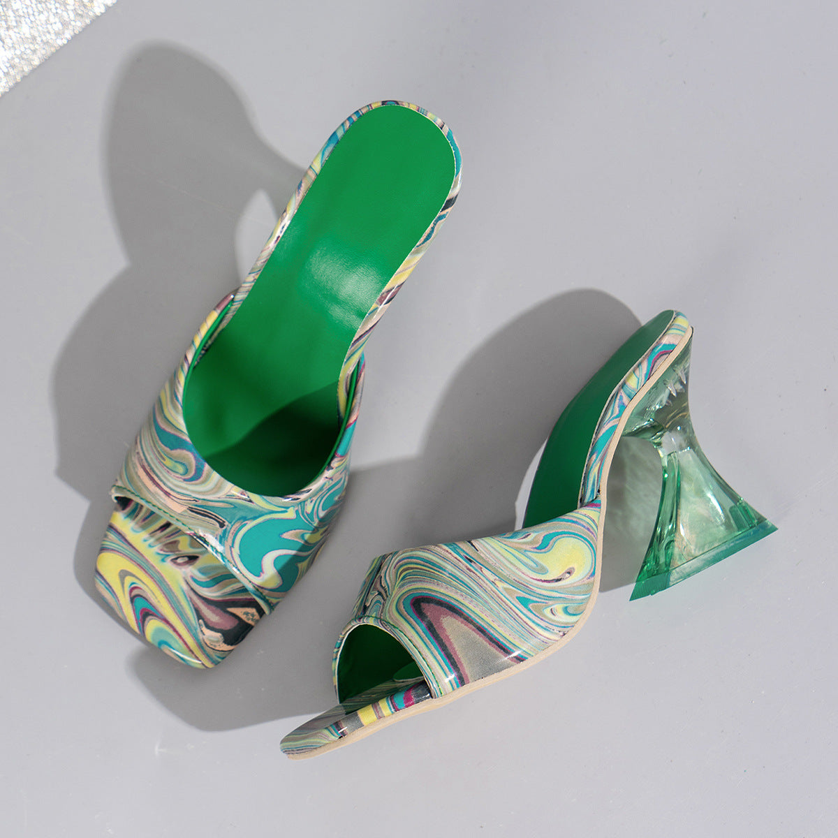 Contrast Peep Toe Mid Heels Sandals-BT8D