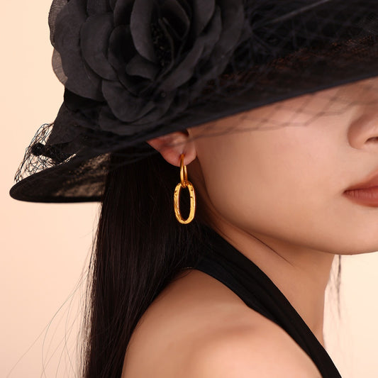 18K Gold-Plated Titanium Steel Annulus Earrings-BT8D