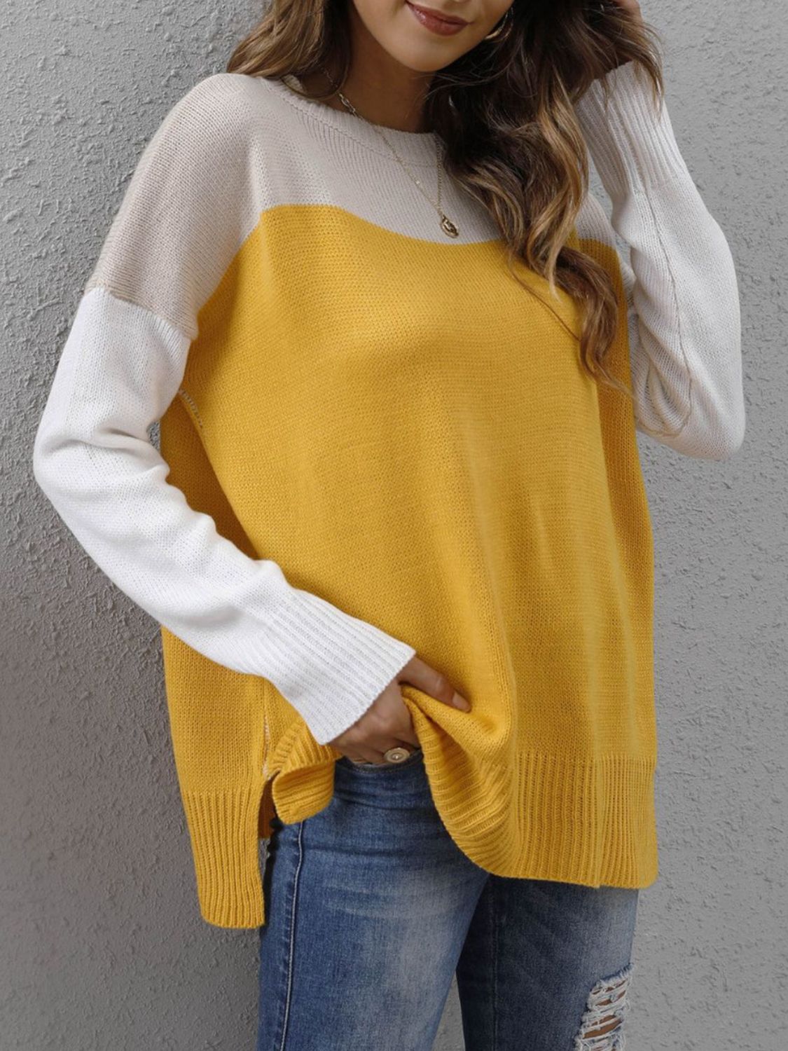 Color Block Round Neck Sweater-BT8D