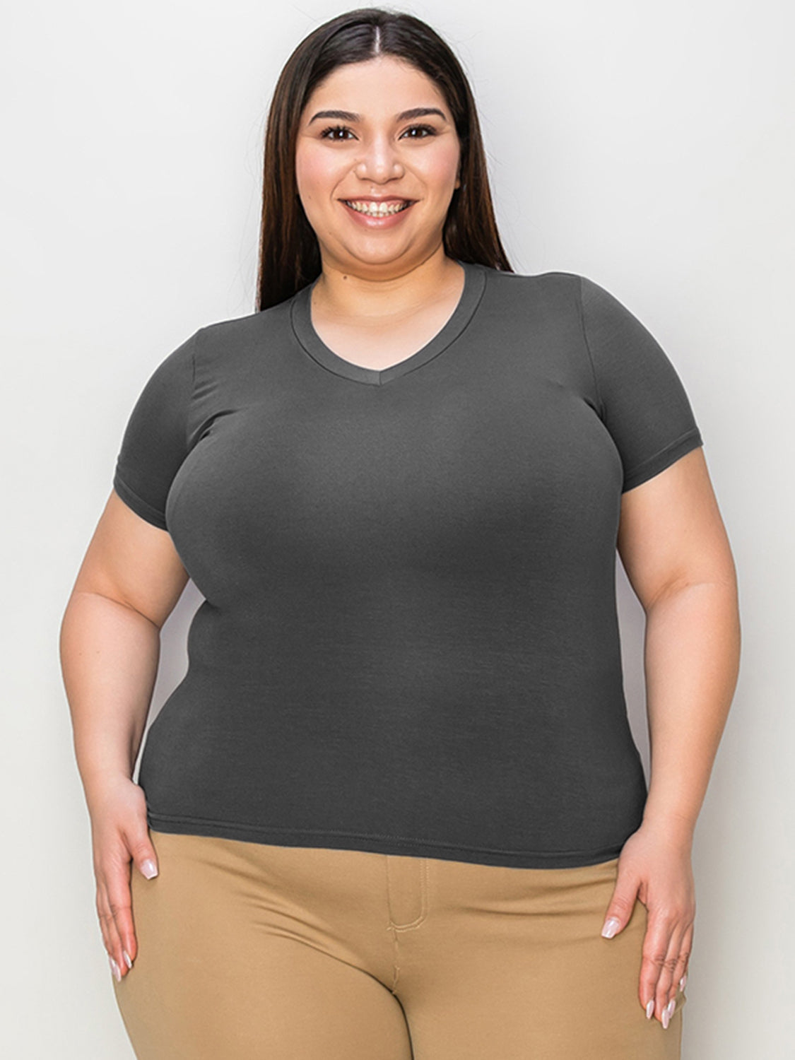 Basic Bae Full Size V-Neck High-Low T-Shirt-BT8D
