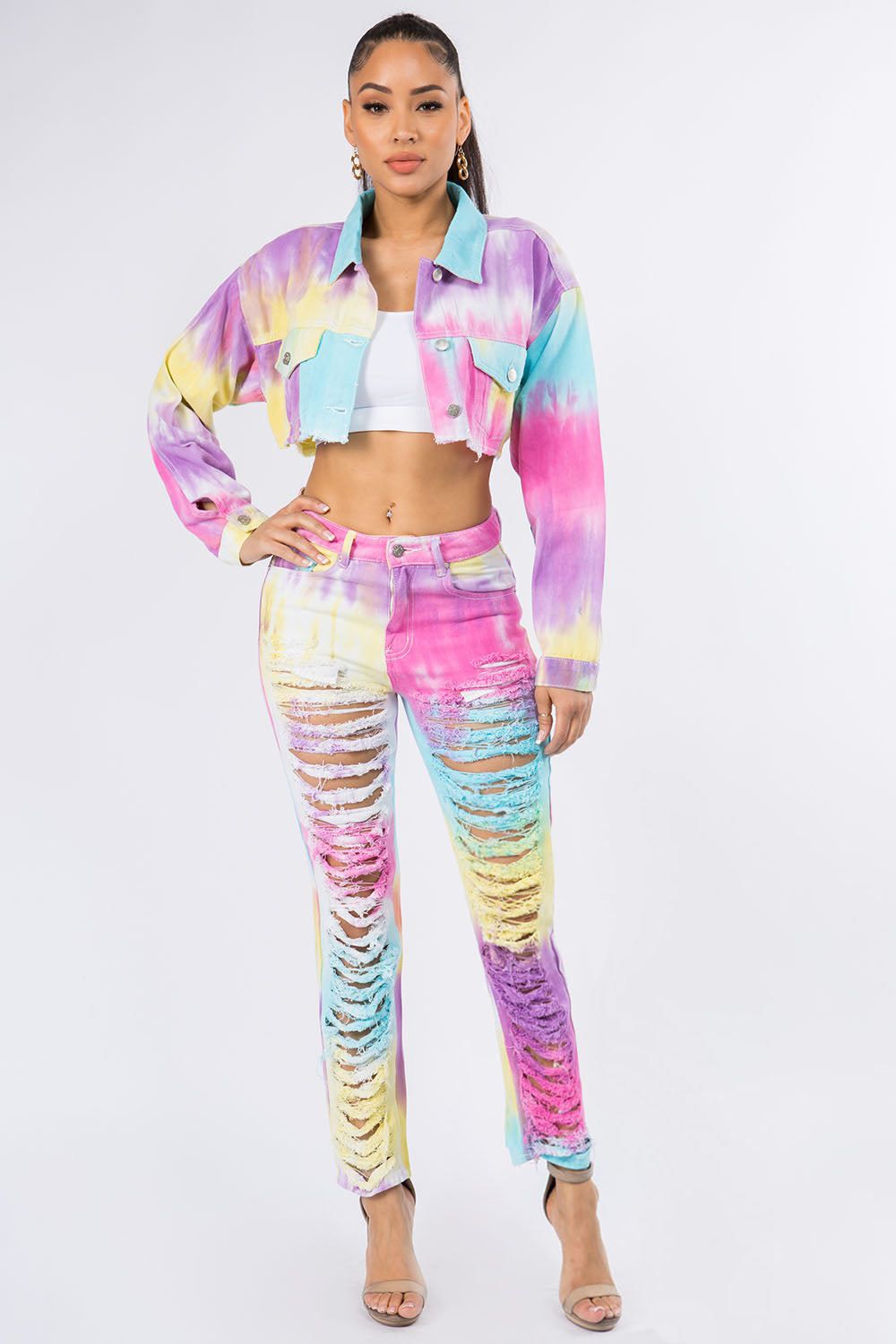 American Bazi Distressed Back Cropped Denim Jacket-BT8D