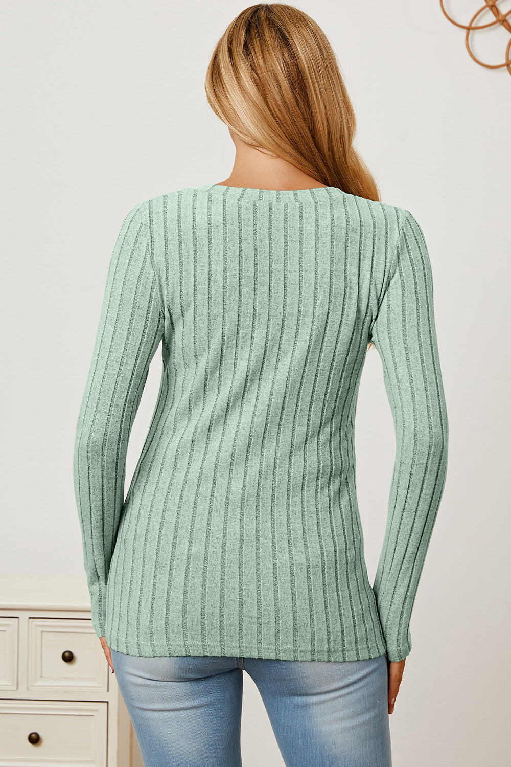 Basic Bae Full Size Ribbed V-Neck Long Sleeve T-Shirt-BT8D