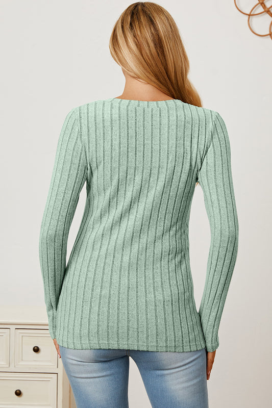 Basic Bae Full Size Ribbed V-Neck Long Sleeve T-Shirt-BT8D