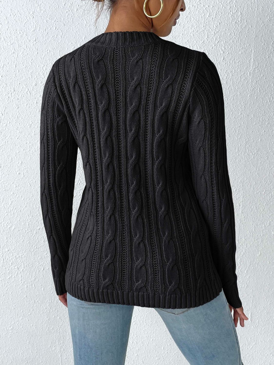 Cable-Knit Heart Round Neck Long Sleeve Sweater-BT8D