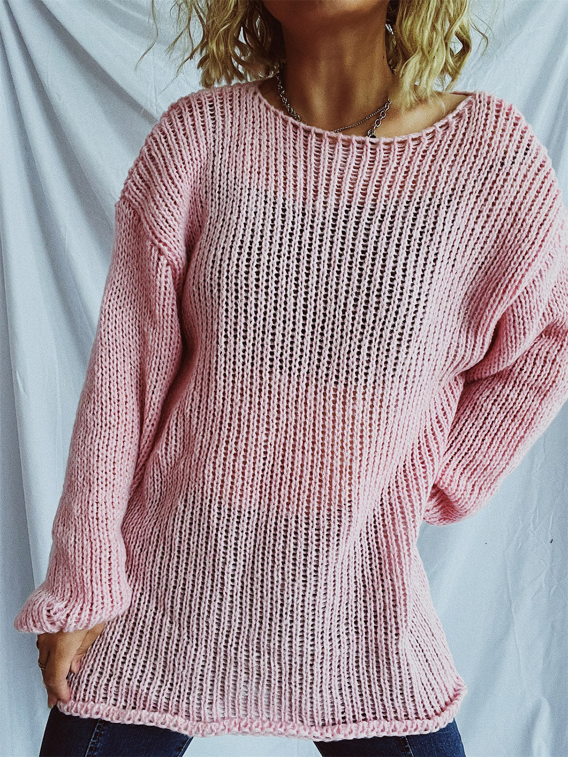 Boat Neck Dropped Shoulder Sweater-BT8D
