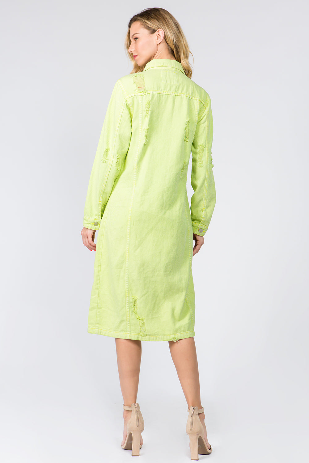American Bazi Button Up Distressed Denim Dress-BT8D