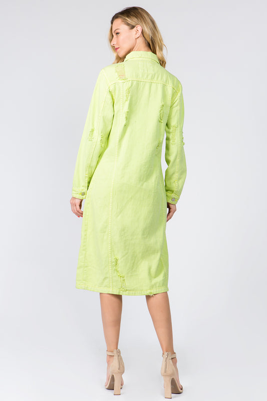 American Bazi Button Up Distressed Denim Dress-BT8D