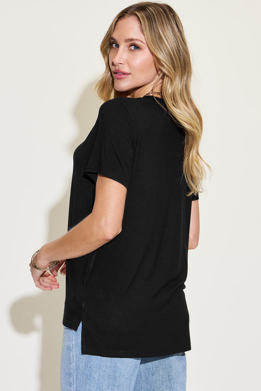 Basic Bae Full Size V-Neck High-Low T-Shirt-BT8D