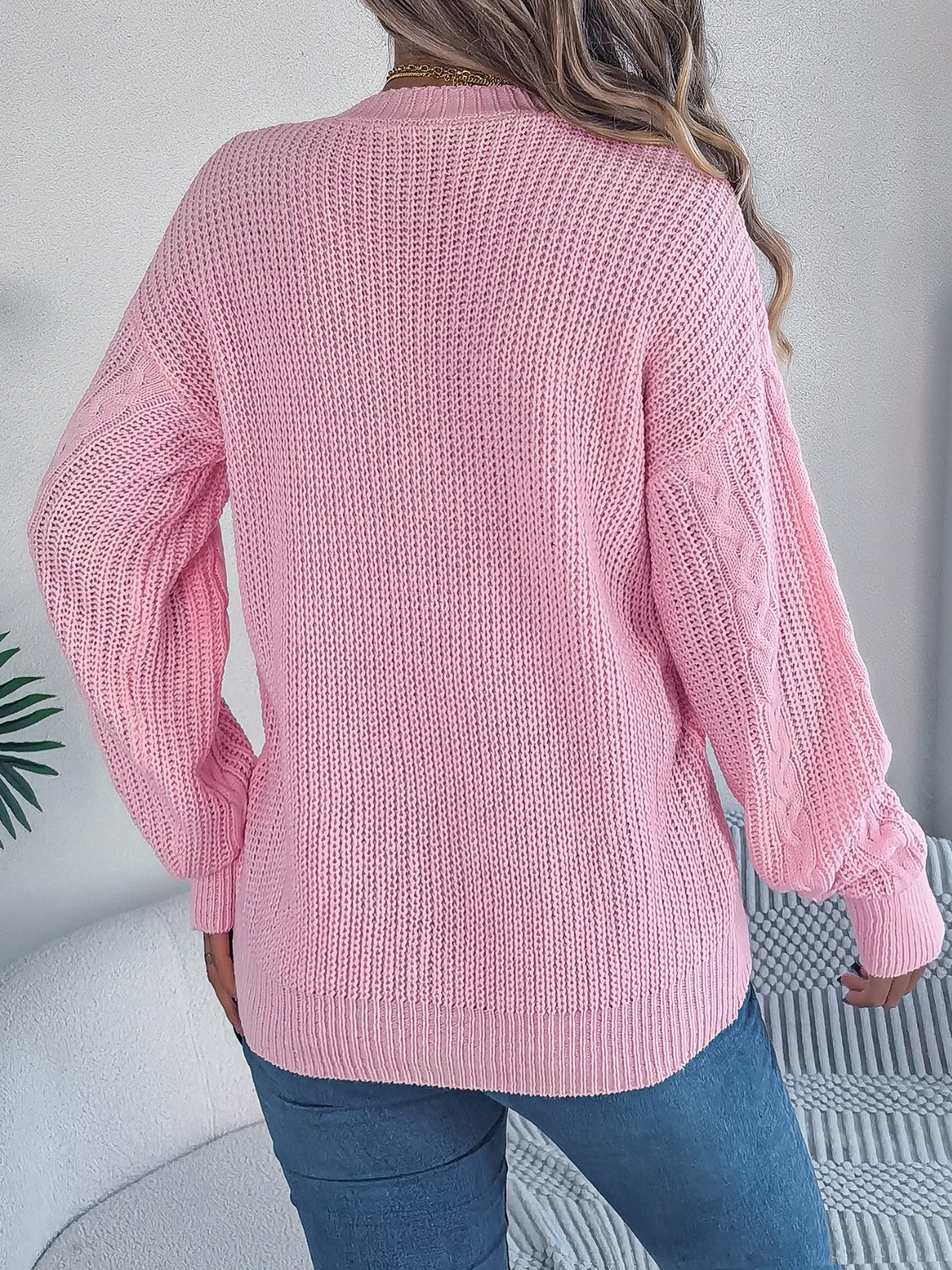 Cable-Knit Long Sleeve Cardigan-BT8D