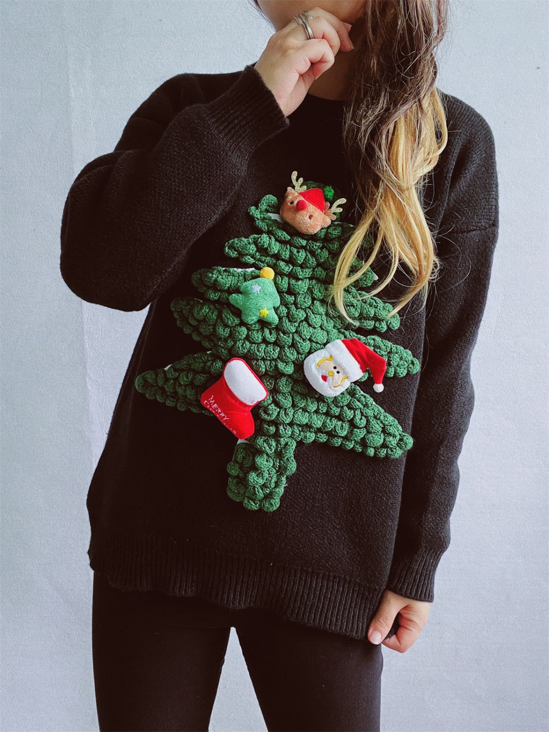 Christmas Tree Round Neck Long Sleeve Sweater-BT8D