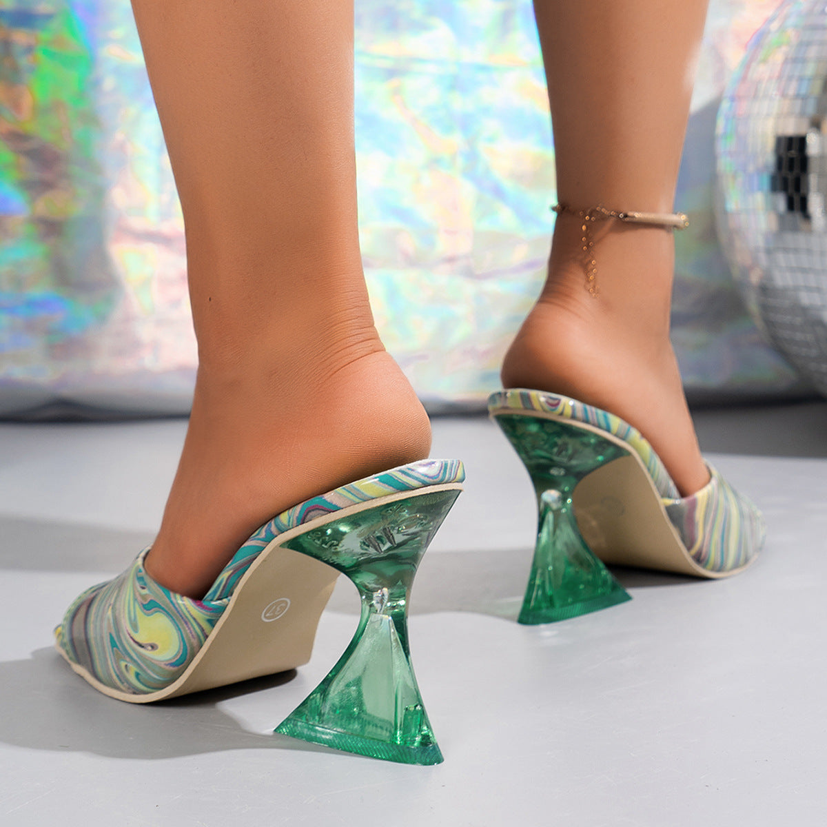 Contrast Peep Toe Mid Heels Sandals-BT8D