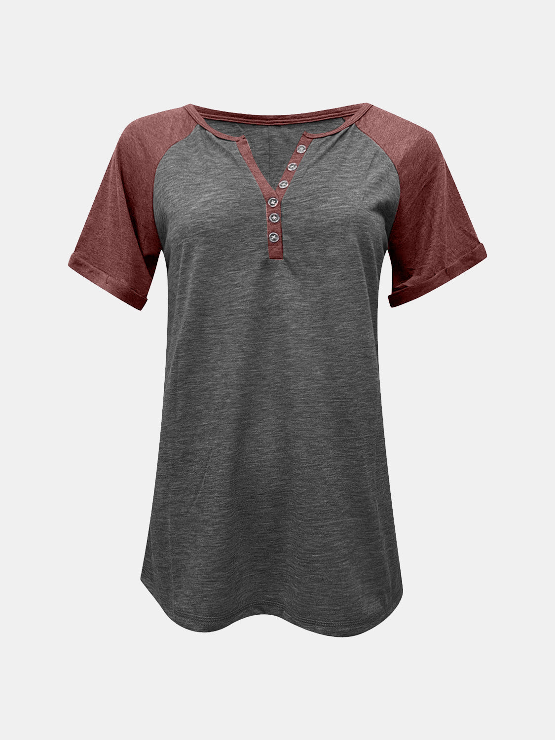 Contrast Notched Short Sleeve T-Shirt-BT8D