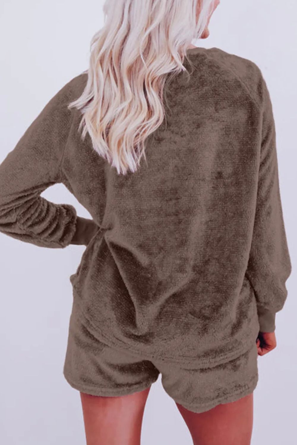 Round Neck Long Sleeve Top And Shorts Lounge Set