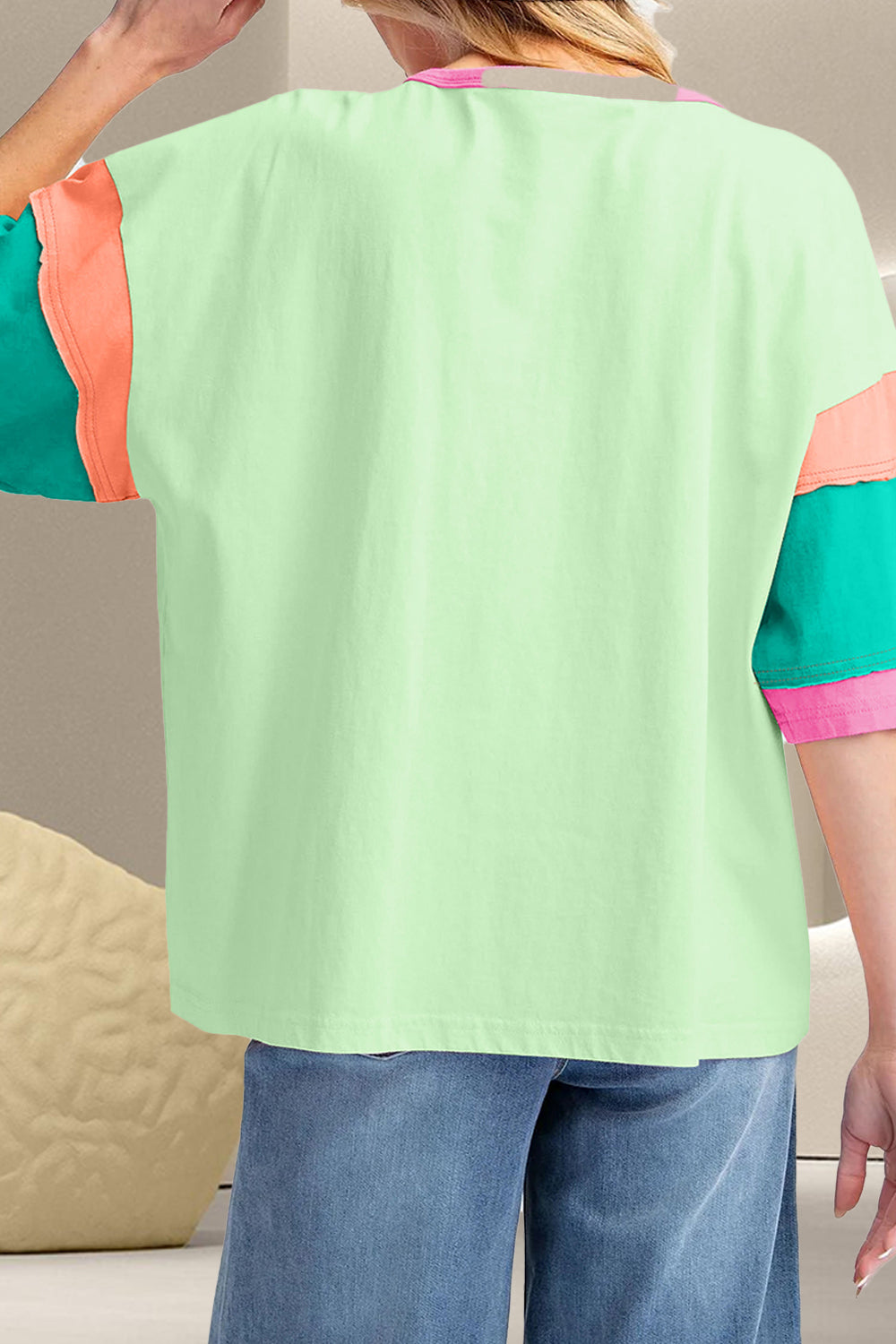 Color Block Round Neck Half Sleeve T-Shirt-BT8D